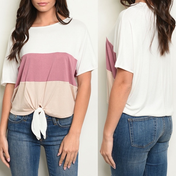 Mauve Tie Knot Color Block Short sleeve Tee - Picture 2 of 6